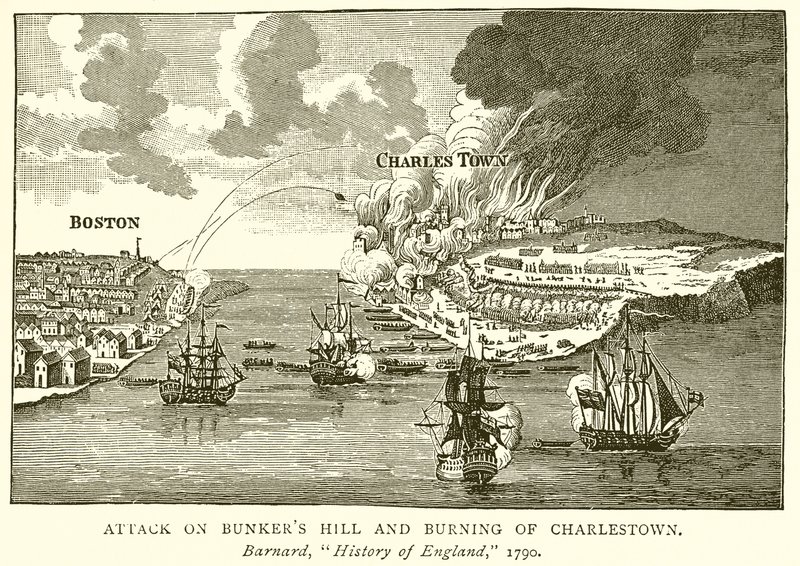Támadás a Bunkers Hill ellen és Charlestown felgyújtása alkotó: English School