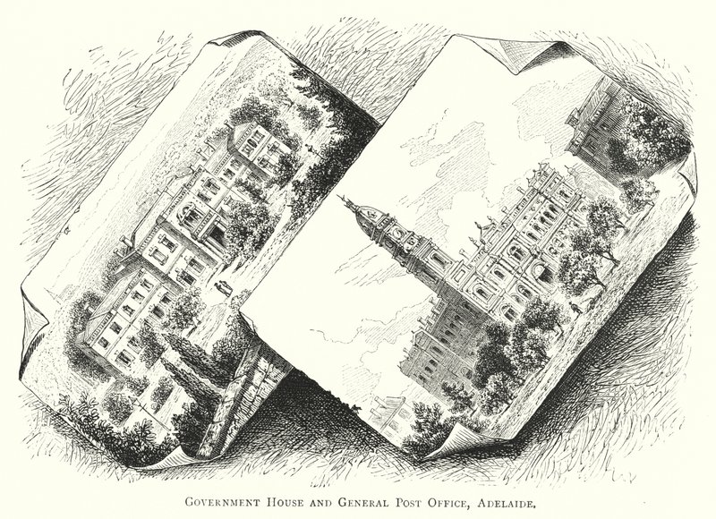 Ausztrália: kormányház és általános postahivatal, Adelaide (metszet) alkotó: English School