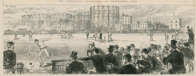Ausztrál krikettjátékosok a Kennington Ovalban: Lord Harris (az angol csapat kapitánya) 4-et mentett alkotó: English School