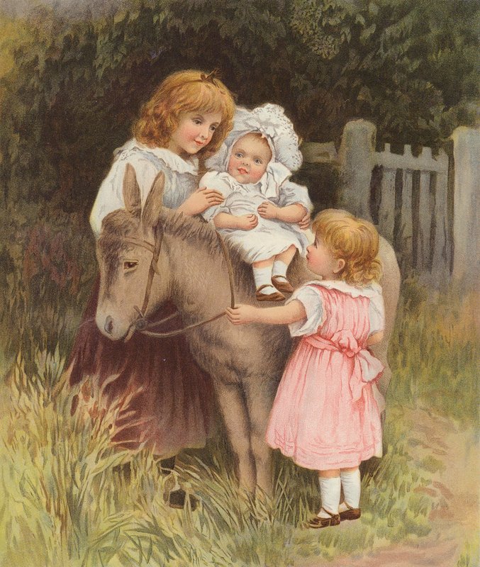 Szamárháton lovagló baba (chromolitho) alkotó: English School