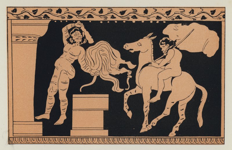 Bacchus és Xanthias (színes litográfia) alkotó: English School