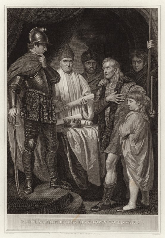 Baliol átadja koronáját I. Edwardnak alkotó: English School
