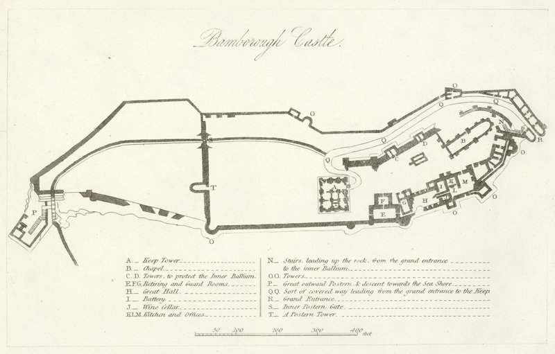 Bamborough kastély (metszet) alkotó: English School
