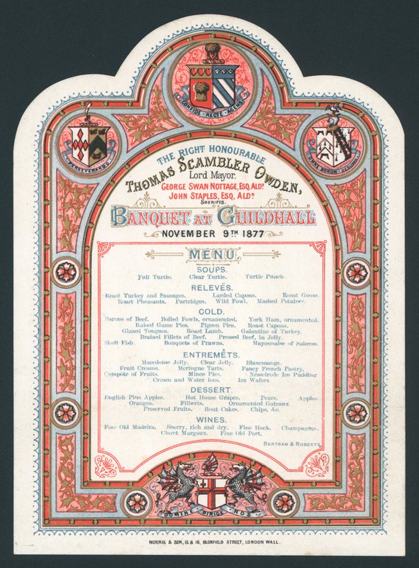 Bankett a Guildhallban, 1877. november 9., menü alkotó: English School
