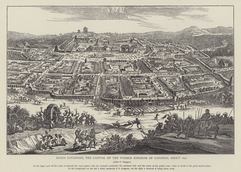 Banza Lovangiri, az egykori Lovango Királyság fővárosa, 1670 körül (fotó) alkotó: English School
