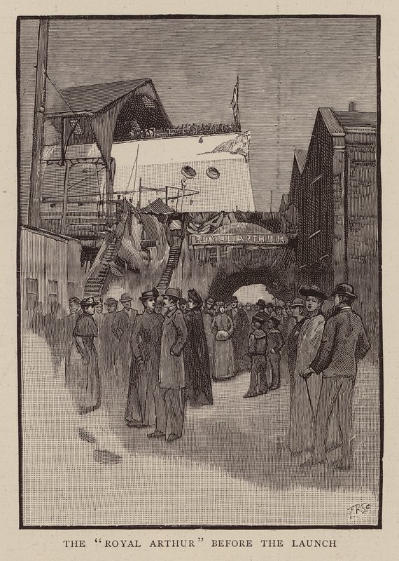 A HMS Royal Arthur vízre bocsátása előtt (metszet) alkotó: English School