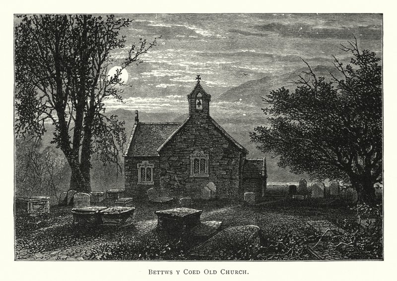 Bettws y Coed régi templom (metszet) alkotó: English School