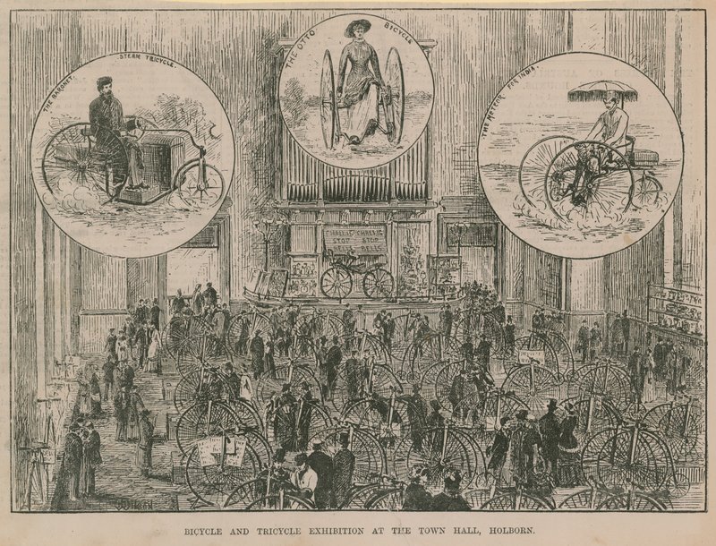 Kerékpár és tricikli kiállítás a városházán, Holbornban alkotó: English School