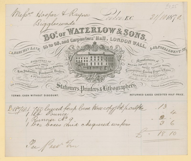 Bill a Waterlow and Sons-tól, 66-68 Carpenters Hall, London Wall, íróasztalok alkotó: English School
