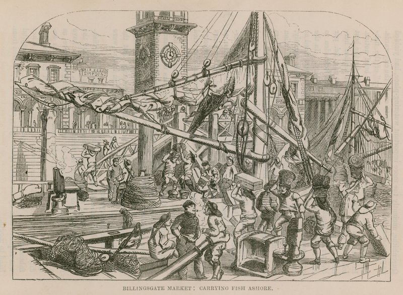 Billingsgate piac, hal szállítása a partra alkotó: English School