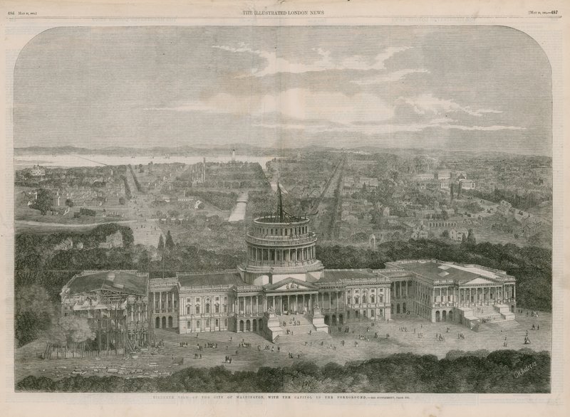 Madártávlati kilátás Washington városára, a Capitoliummal az előtérben alkotó: English School