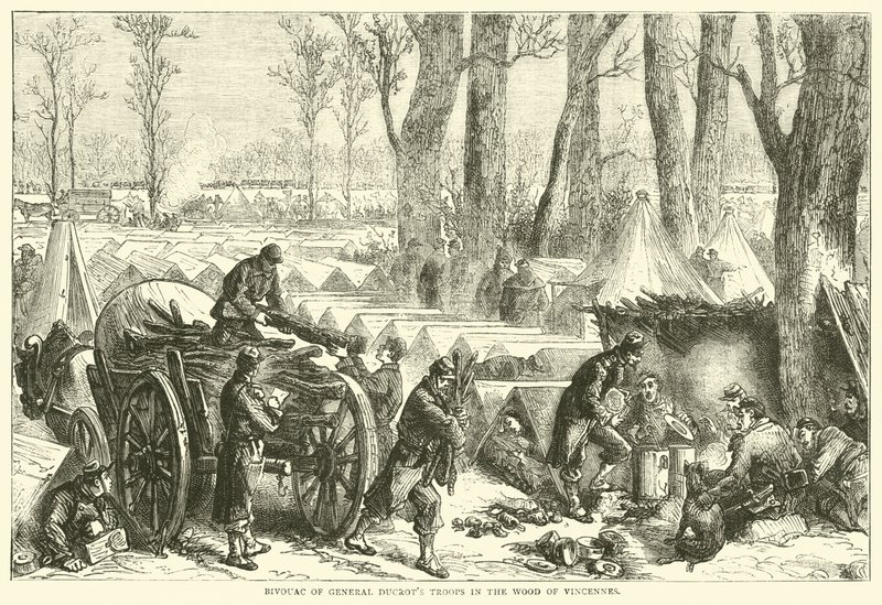 Ducrots tábornok csapatainak bivakja Vincennes erdőjében, 1870. október alkotó: English School