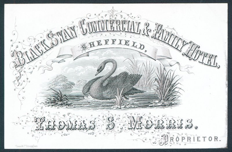 Black Swan Commercial & Family Hotel, Sheffield, kereskedelmi kártya alkotó: English School