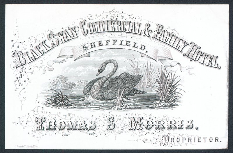 Black Swan Commercial & Family Hotel, Sheffield, kereskedelmi kártya alkotó: English School