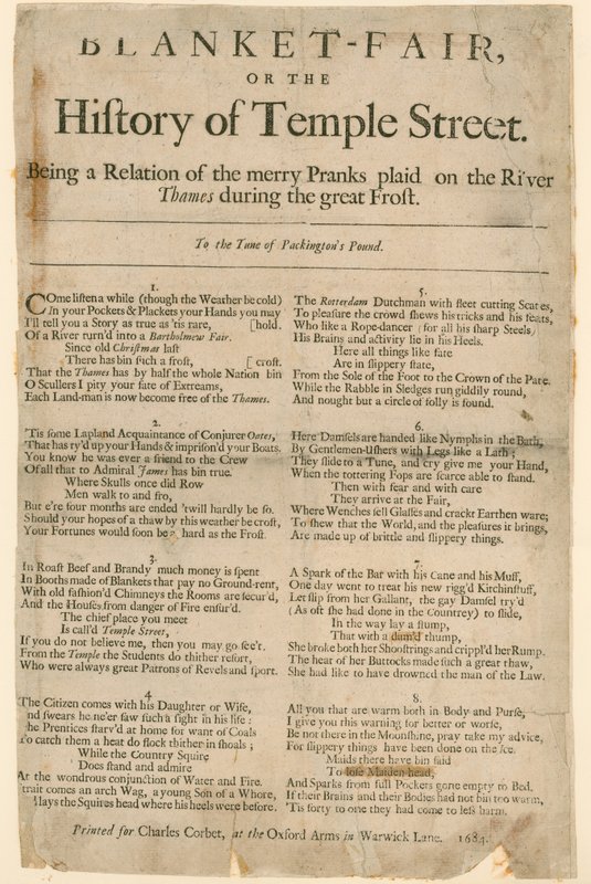 Takaróvásár. Vers az 1684-es fagyvásárról alkotó: English School