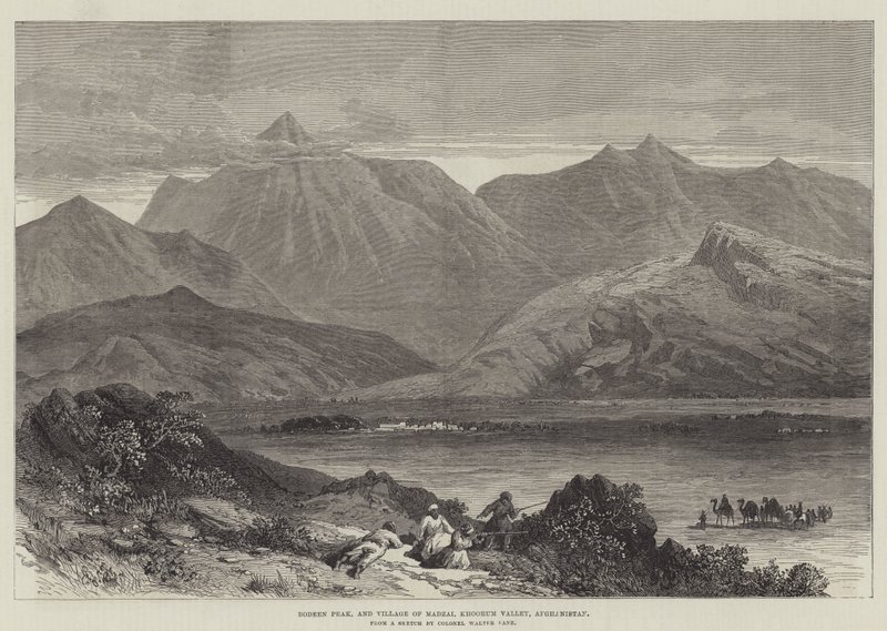 Bodeen-csúcs és Madzai falu, Khoorum-völgy, Afganisztán (metszet) alkotó: English School