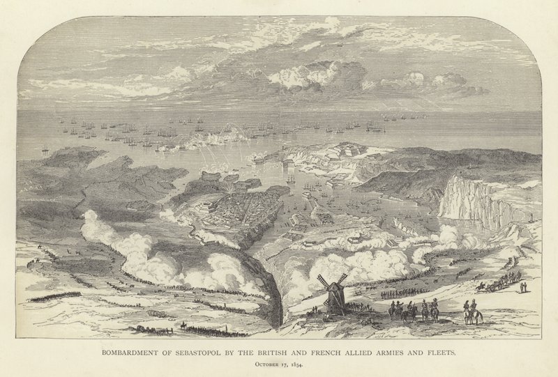 Sebastopol bombázása a brit és francia szövetséges hadseregek és flották által, 1854. október 17. alkotó: English School