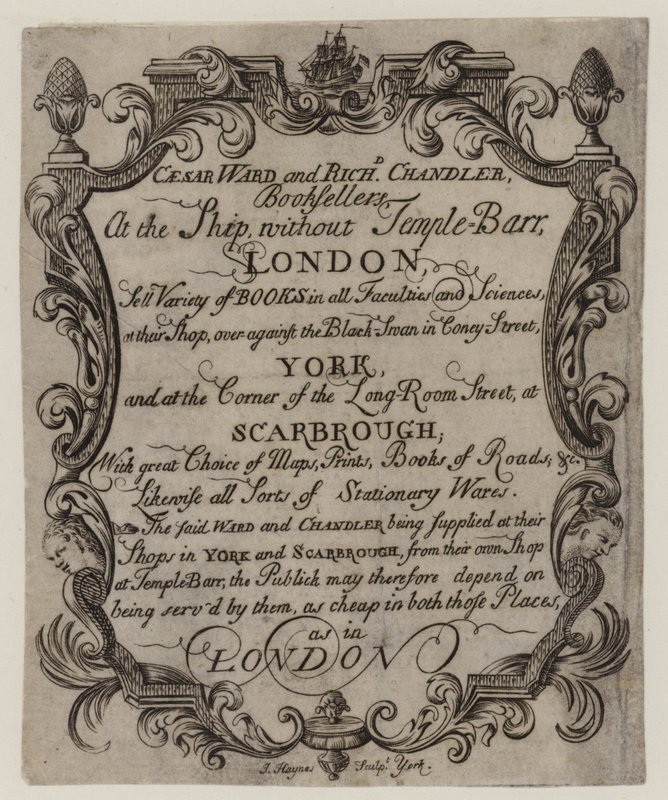 Könyvkereskedők, Caesar Ward és Richard Chandler, kereskedelmi kártya alkotó: English School