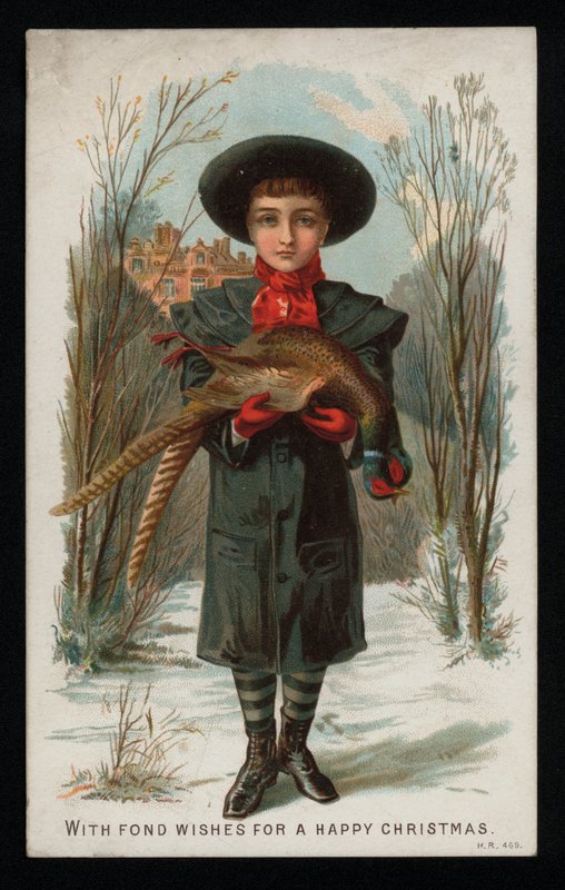 Fiú, aki egy fácán, karácsonyi üdvözlőlap. (chromolitho) alkotó: English School