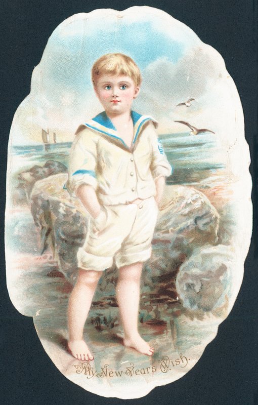 Fiú evezés a tengerben, újévi kártya alkotó: English School