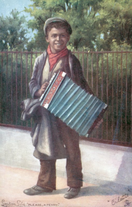 Fiú harmonikán játszik (színes litó) alkotó: English School