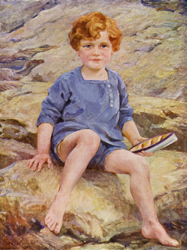 Sziklamedencében játszó fiú játékhajóval (színes litó) alkotó: English School