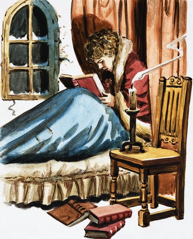 Fiú olvas az ágyban alkotó: English School