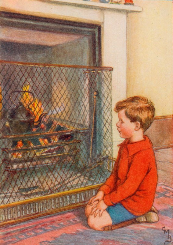 Fiú arra vár, hogy felforrjon a vízforraló (színes litho) alkotó: English School