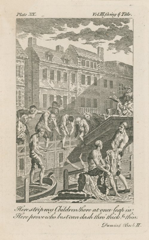 Fiúk fürdőznek a Flotta-árokban a Bridewell Bridge mellett 1728-ban alkotó: English School