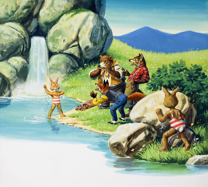 Brer Rabbit úszik (gouache, papír) alkotó: English School
