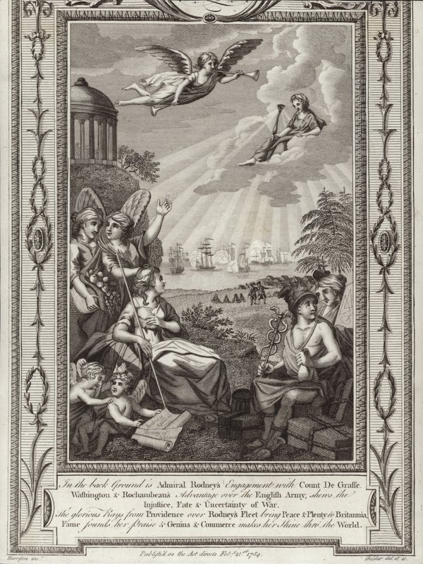 George Rodney brit admirális győzelme a Comte de Grasse által irányított francia flotta felett a Saintes-i csatában, az amerikai függetlenségi háborúban, 1782 alkotó: English School