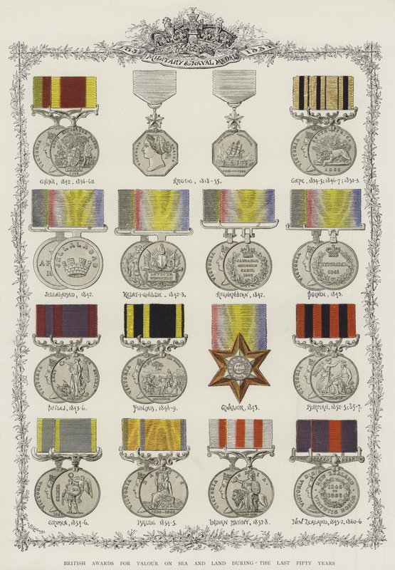 Brit díjak az elmúlt ötven év tengeren és szárazföldön való vitézségéért (chromolitho) alkotó: English School