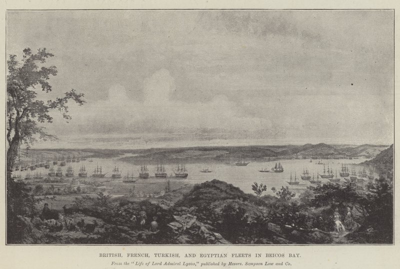 Brit, francia, török és egyiptomi flották a Beicos-öbölben (litho) alkotó: English School