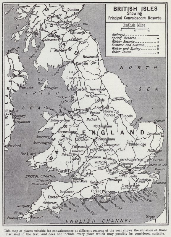 Brit-szigetek, fő lábadozó üdülőhelyek (litho) alkotó: English School