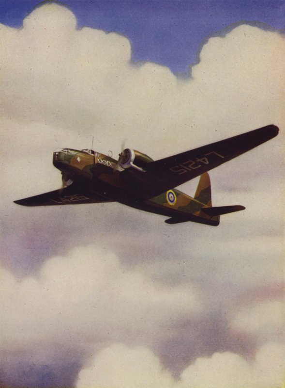Brit Vickers Wellington közepes bombázó repülés közben (színes litho) alkotó: English School