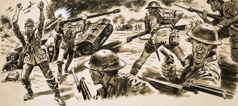 A brit csapatok megtámadják a Rommel-féle Afrika Korps pozícióját alkotó: English School