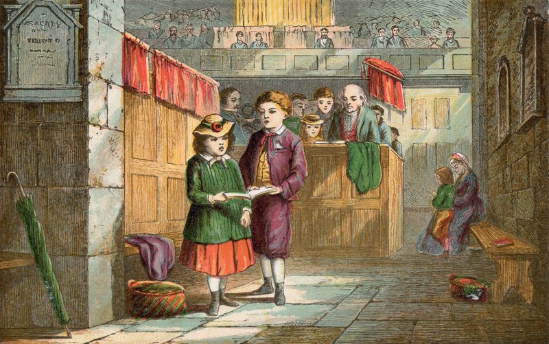 Testvér és nővér himnuszokat énekelnek a templomban alkotó: English School