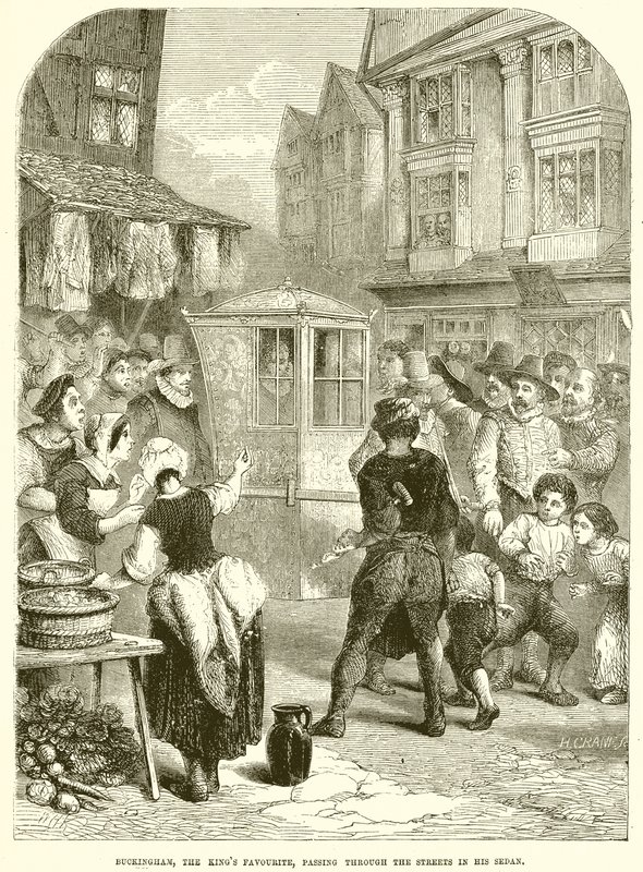 Buckingham, a király kedvence, szedánjával halad az utcákon alkotó: English School
