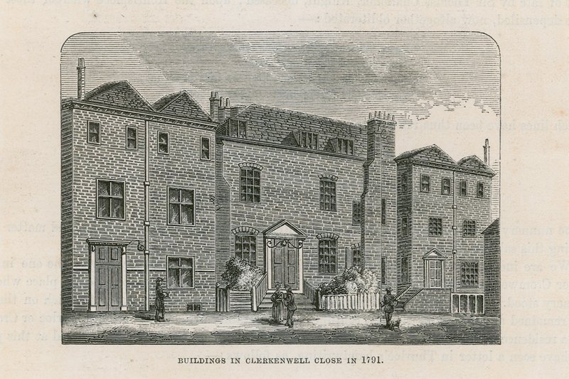 Épületek Clerkenwell Close-ben 1791-ben alkotó: English School