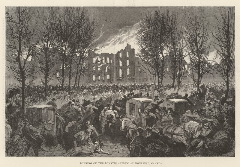 Burning of the Lunatic Asylum, Montreal, Kanada (metszet) alkotó: English School