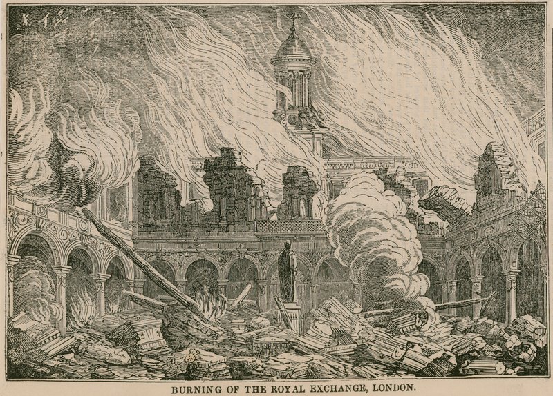 A londoni királyi tőzsde felgyújtása 1838. január 10-én alkotó: English School