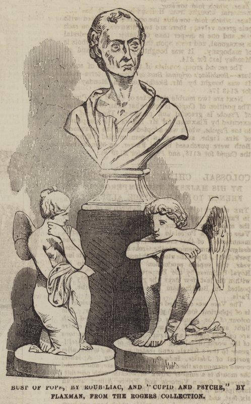 Pápa mellszobra, Roubiliac, és "Cupid and Psyche", Flaxman, a Rogers gyűjteményből (metszet) alkotó: English School