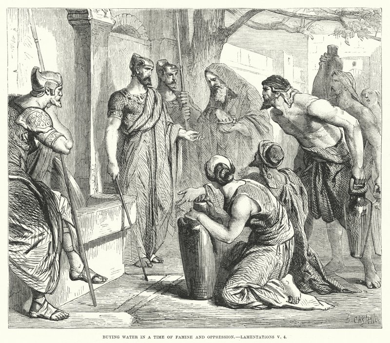 Vízvásárlás éhínség és elnyomás idején, Lamentations V, 4 alkotó: English School