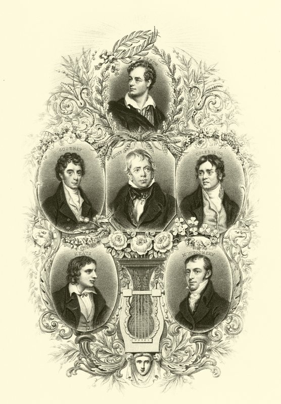 Byron, Southey, Scott, Coleridge, Keats, Montgomery alkotó: English School