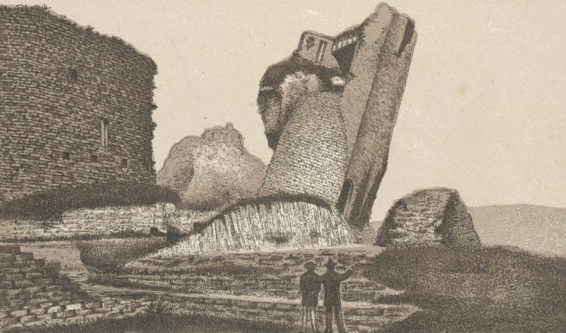 Caerphilly kastély, ferde torony (litho) alkotó: English School