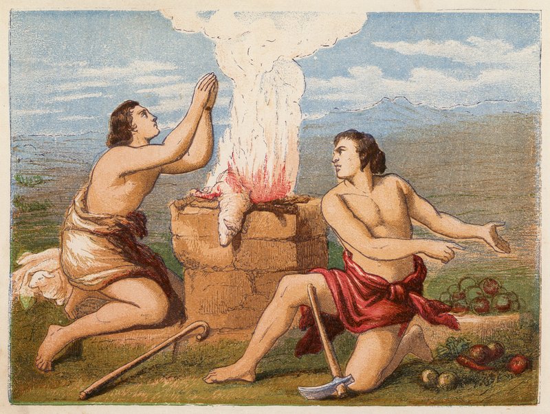 Káin és Ábel áldozata (színes litográfia) alkotó: English School