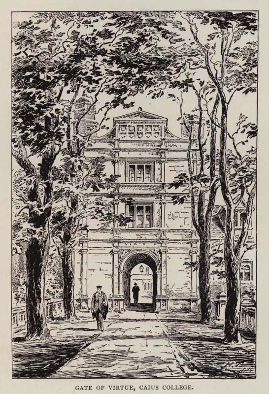 Cambridge: Erény kapuja, Caius College (rézkarc) alkotó: English School