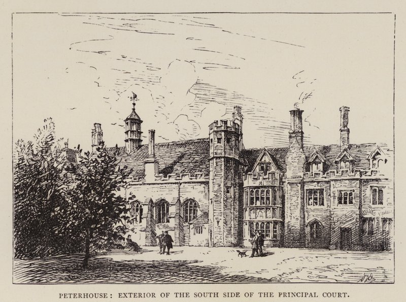 Cambridge: Peterhouse, A Főudvar déli oldalának külső része (rézkarc) alkotó: English School