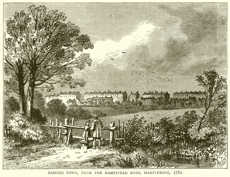 Camden Town, a Hampstead Roadról, Marylebone, 1780 alkotó: English School