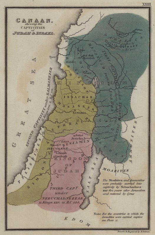 Kánaán, Júda és Izrael fogságainak bemutatása (színes metszet) alkotó: English School